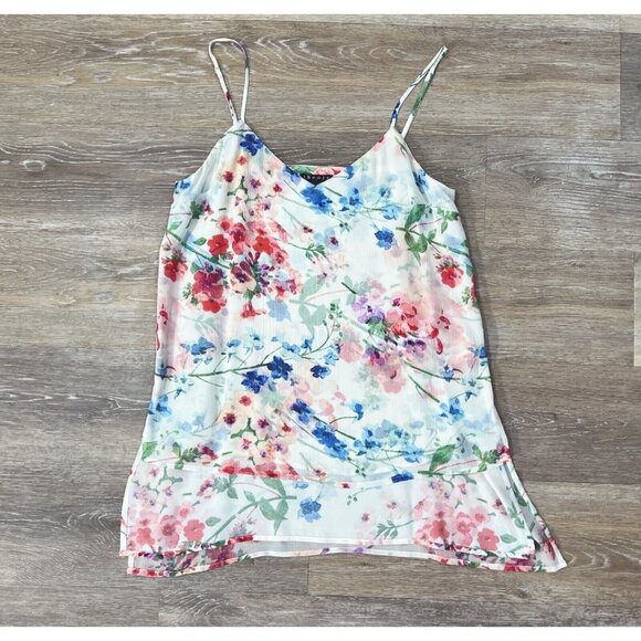 Theory Sz S 100% SILK Floral Print V Neck Tank Too Blouse High Low Hem Cami - Picture 10 of 14